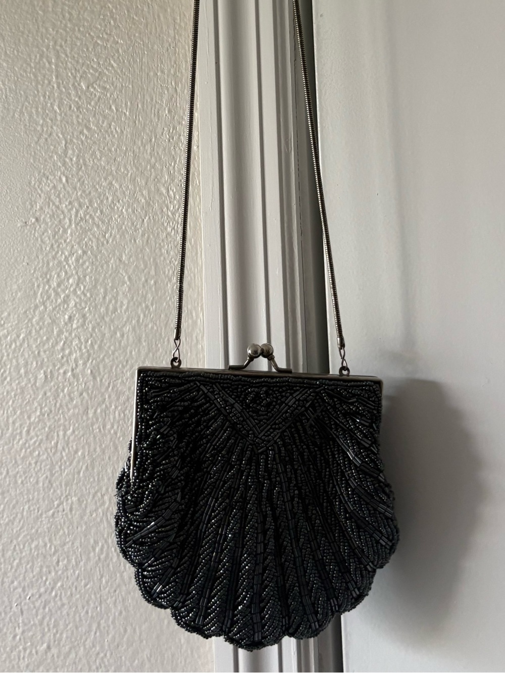Black Beaded Shell Crossbody Bag